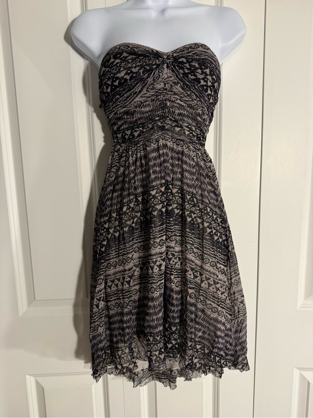 Free People Strapless Black & Taupe Patterned Sundress